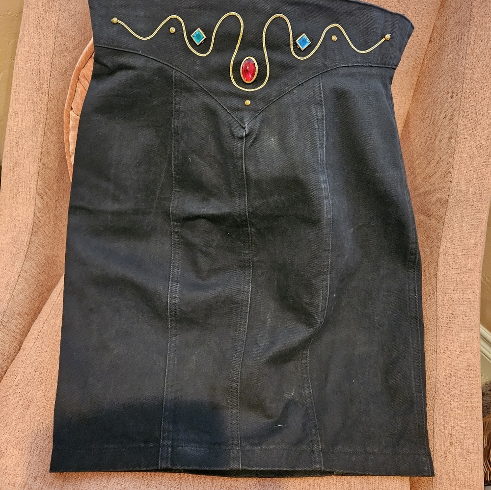 Vintage 80s Black Denim Pencil Skirt by SWITCH - Picture 4 of 14